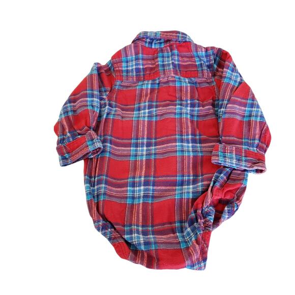 2 FOR $5 SALE Boy's 24 Month Red And Blue  Plaid Flannel Onesie - Picture 7 of 7